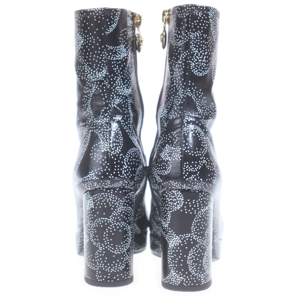 Chanel Camellia Printed Ankle Boots CC Logo Charm Leather Heels Black — view 3