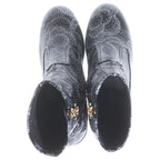 Chanel Camellia Printed Ankle Boots CC Logo Charm Leather Heels Black — view 4