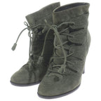 Hermes Medallion Lace Up Heels Short Boots Khaki Suede Shoes — view 2
