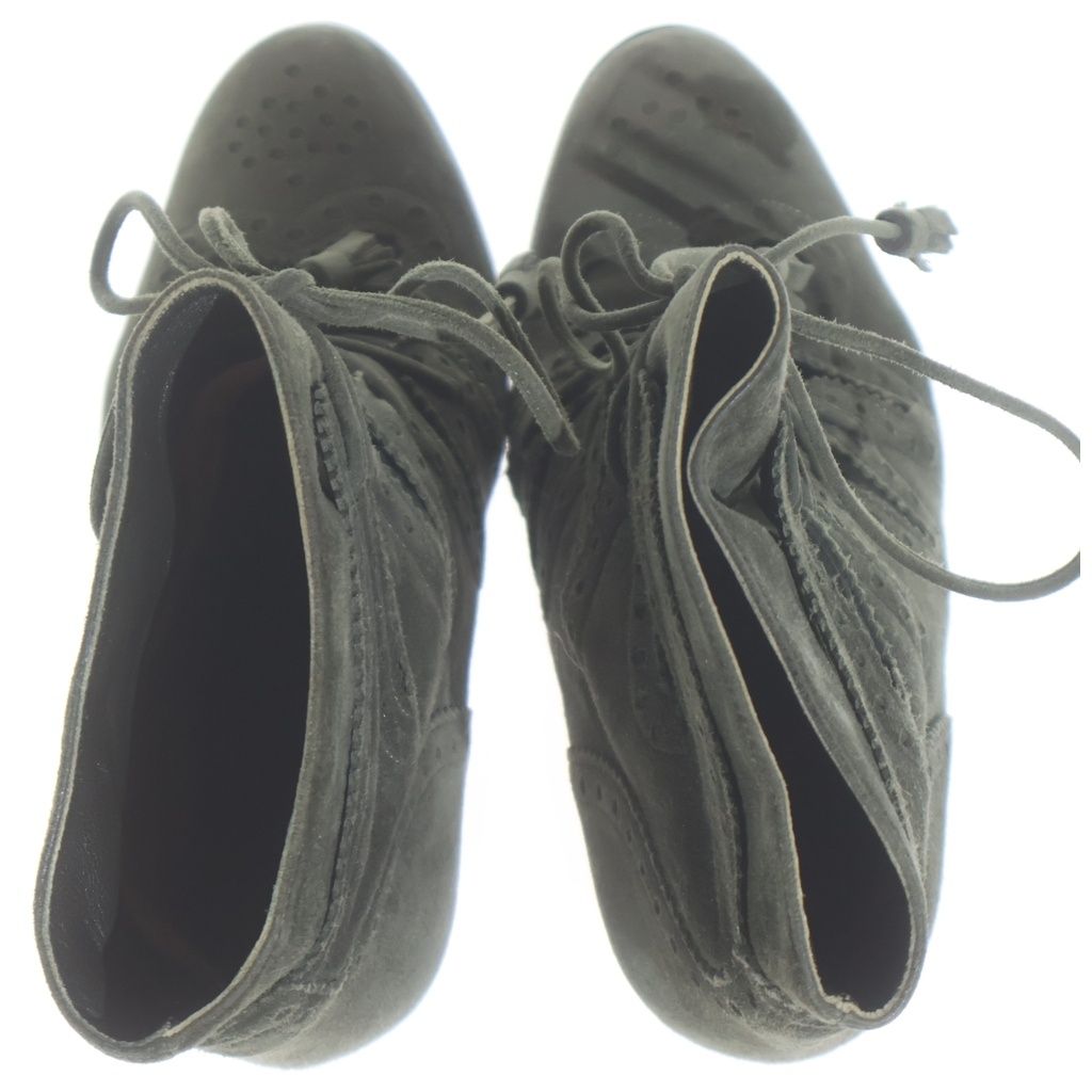 Hermes Medallion Lace Up Heels Short Boots Khaki Suede Shoes — view 4