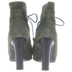Hermes Medallion Lace Up Heels Short Boots Khaki Suede Shoes — view 3
