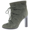 Hermes Medallion Lace Up Heels Short Boots Khaki Suede Shoes