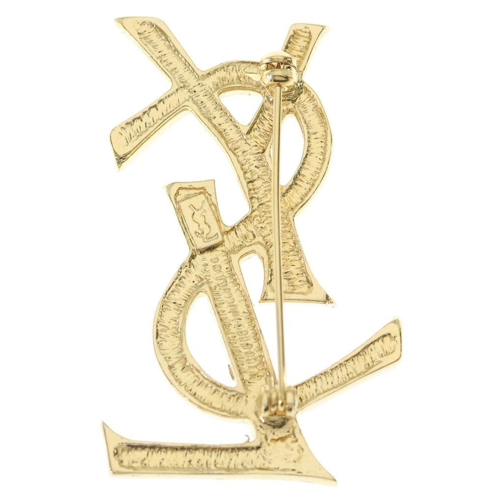Saint Laurent Paris Rhinestone Logo Brooch Gold — view 2