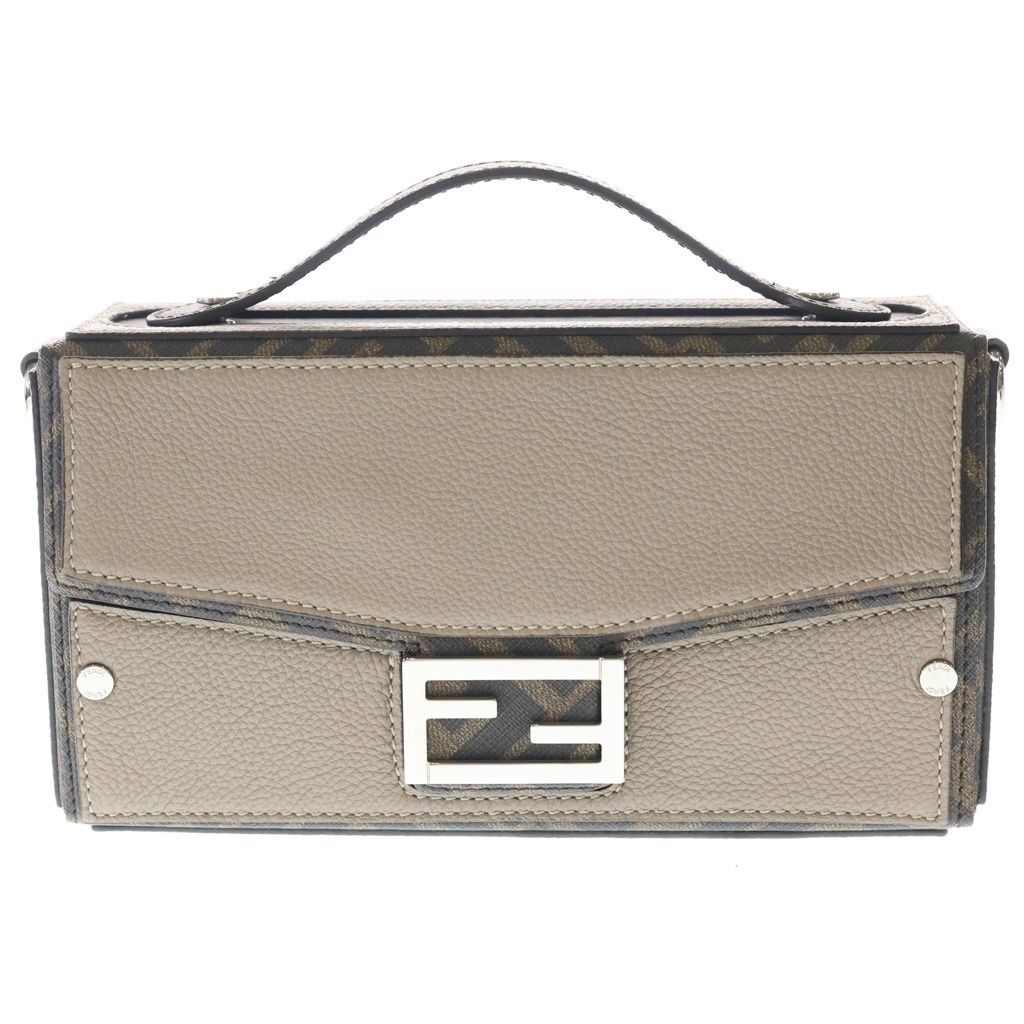 Fendi Bucket Soft Trunk 2-Way Shoulder Bag Beige Brown Leather Silver