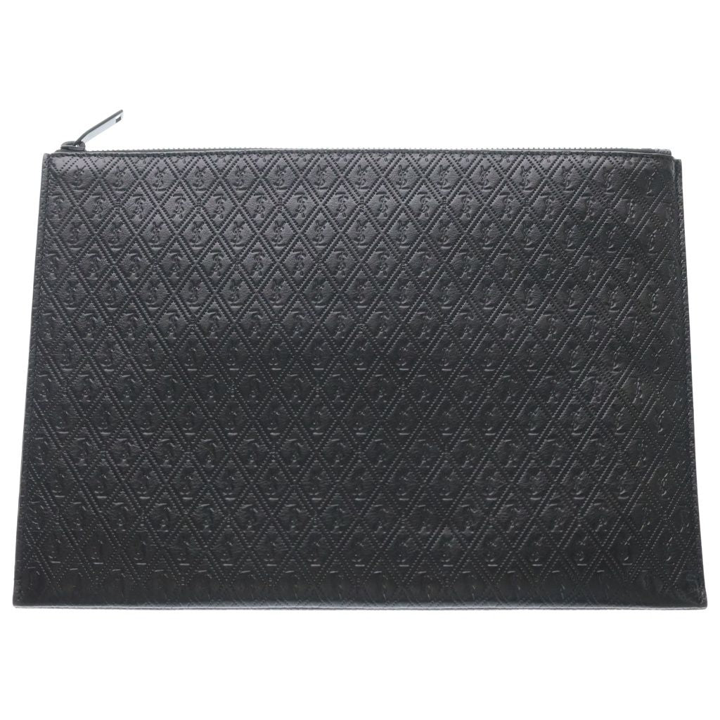 Saint Laurent Paris YSL Monogram Clutch Black Leather Silver