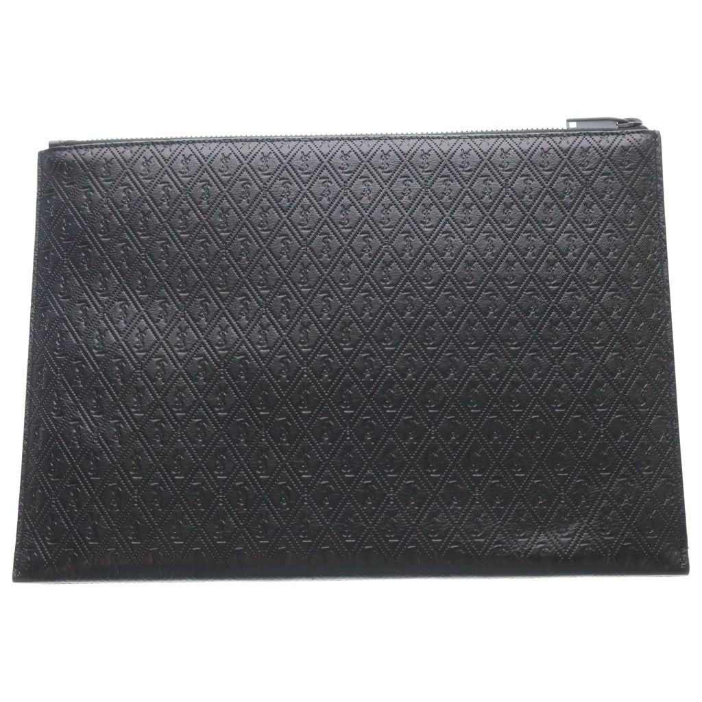Saint Laurent Paris YSL Monogram Clutch Black Leather Silver — view 2