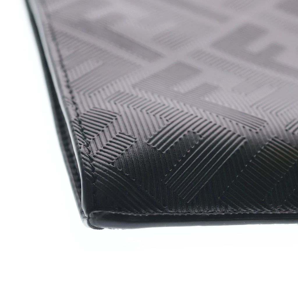 Fendi Shadow Flat Slim Clutch Second FF Pattern Case Pouch Black Leather Silver — view 4