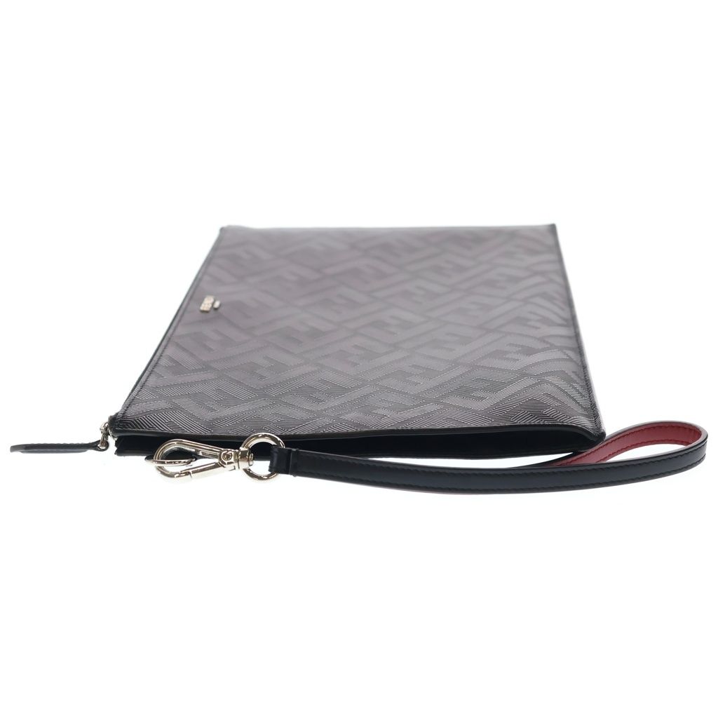 Fendi Shadow Flat Slim Clutch Second FF Pattern Case Pouch Black Leather Silver — view 3