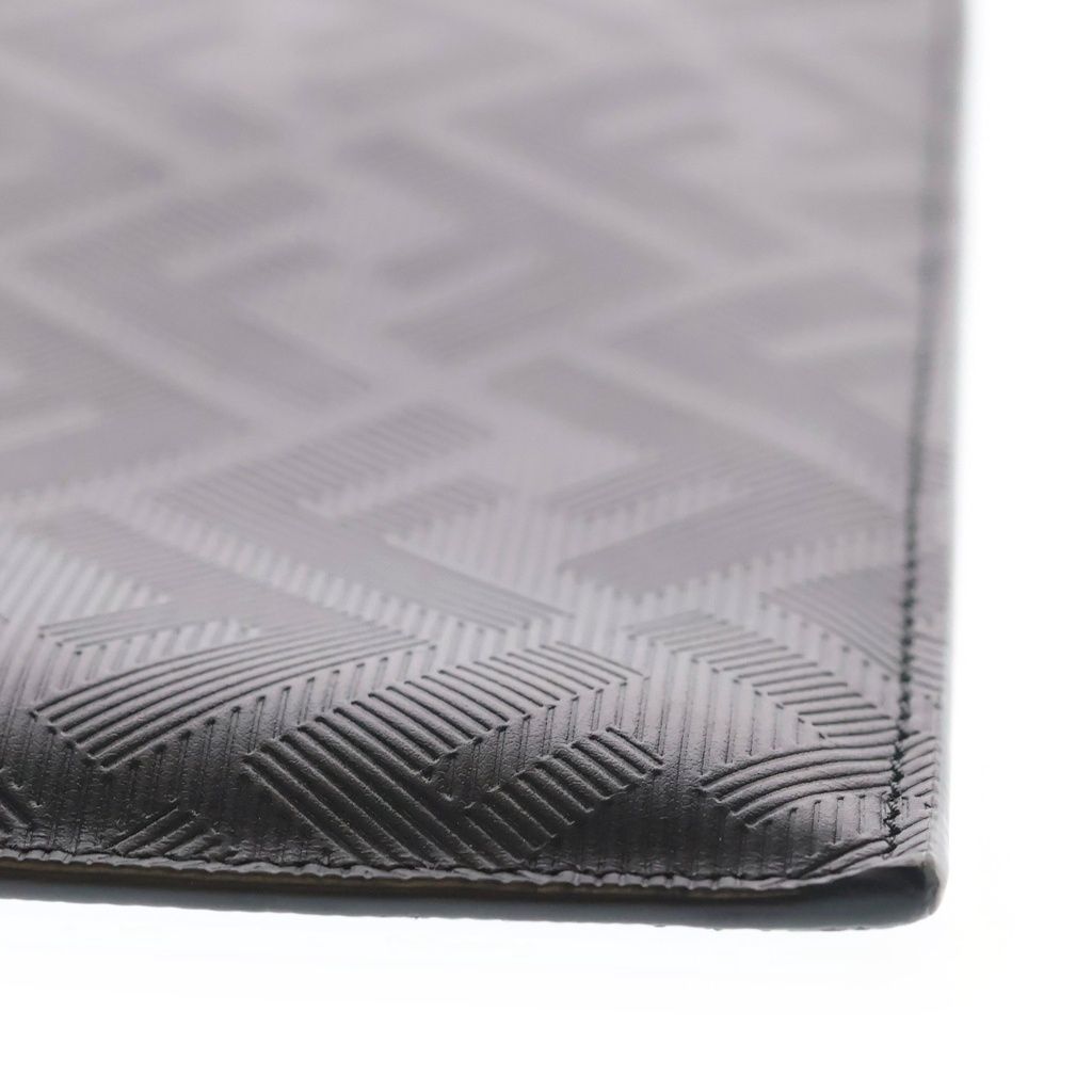 Fendi Shadow Flat Slim Clutch Second FF Pattern Case Pouch Black Leather Silver — view 5