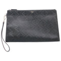 Fendi Shadow Flat Slim Clutch Second FF Pattern Case Pouch Black Leather Silver