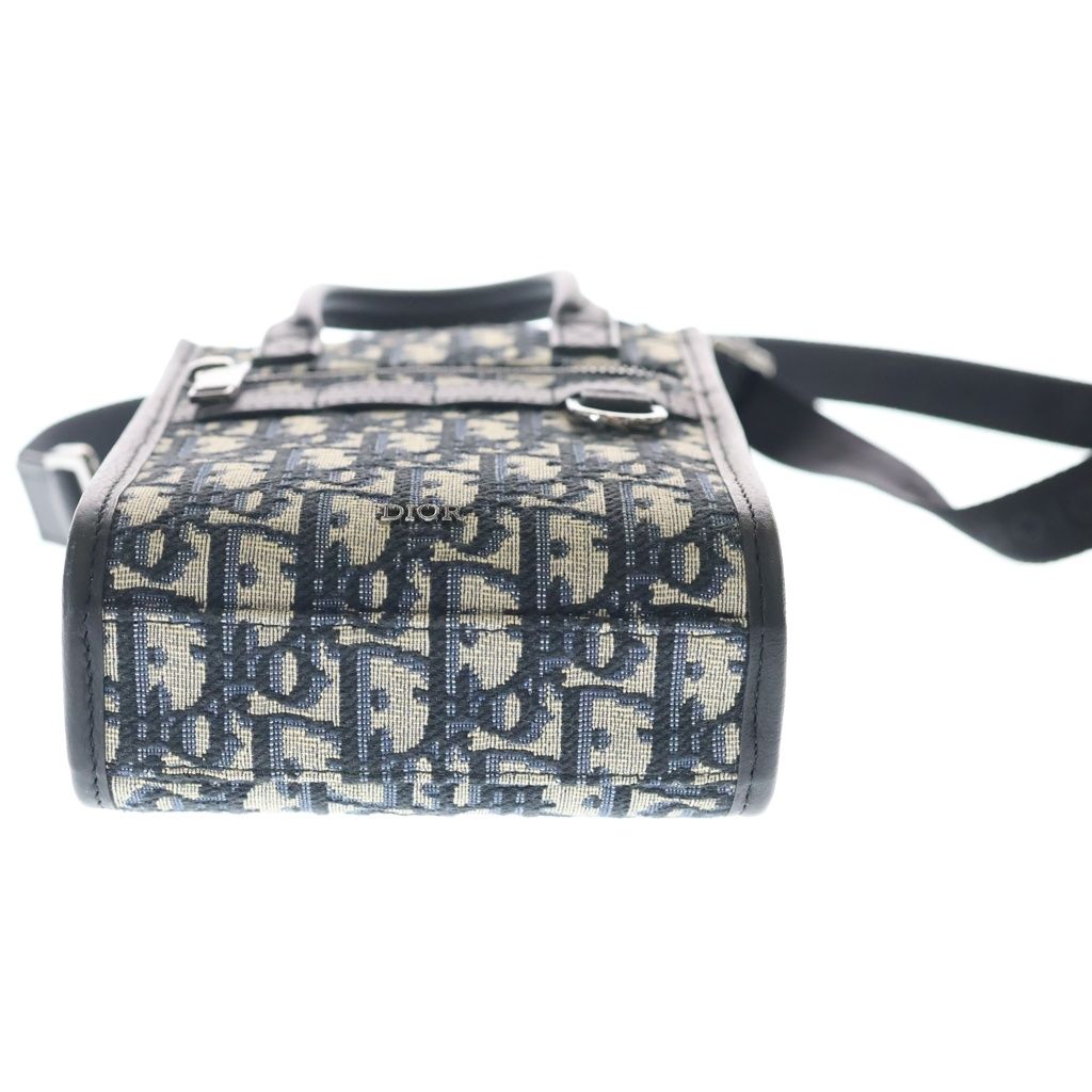 Dior North South Mini Tote Oblique Jacquard Shoulder Bag Gray Navy — view 4