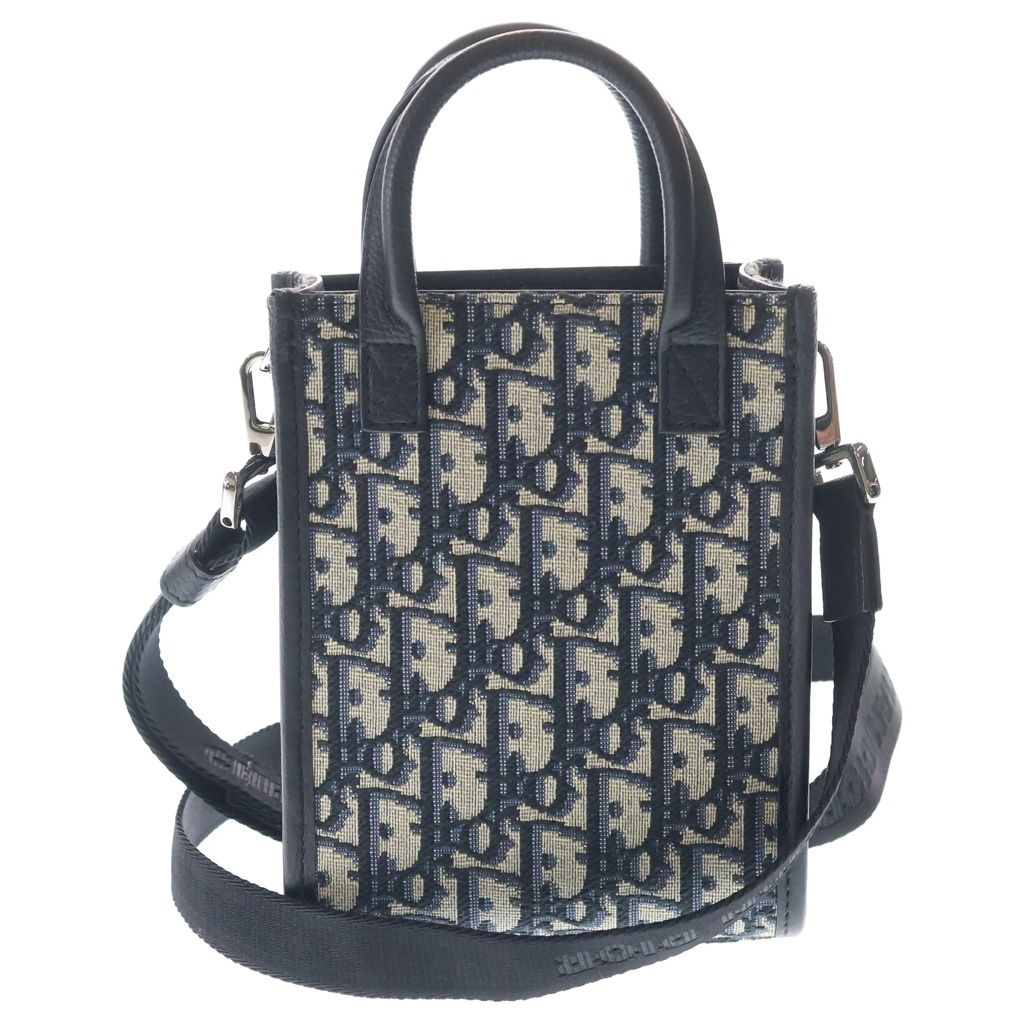 Dior North South Mini Tote Oblique Jacquard Shoulder Bag Gray Navy — view 2