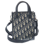 Dior North South Mini Tote Oblique Jacquard Shoulder Bag Gray Navy — view 2