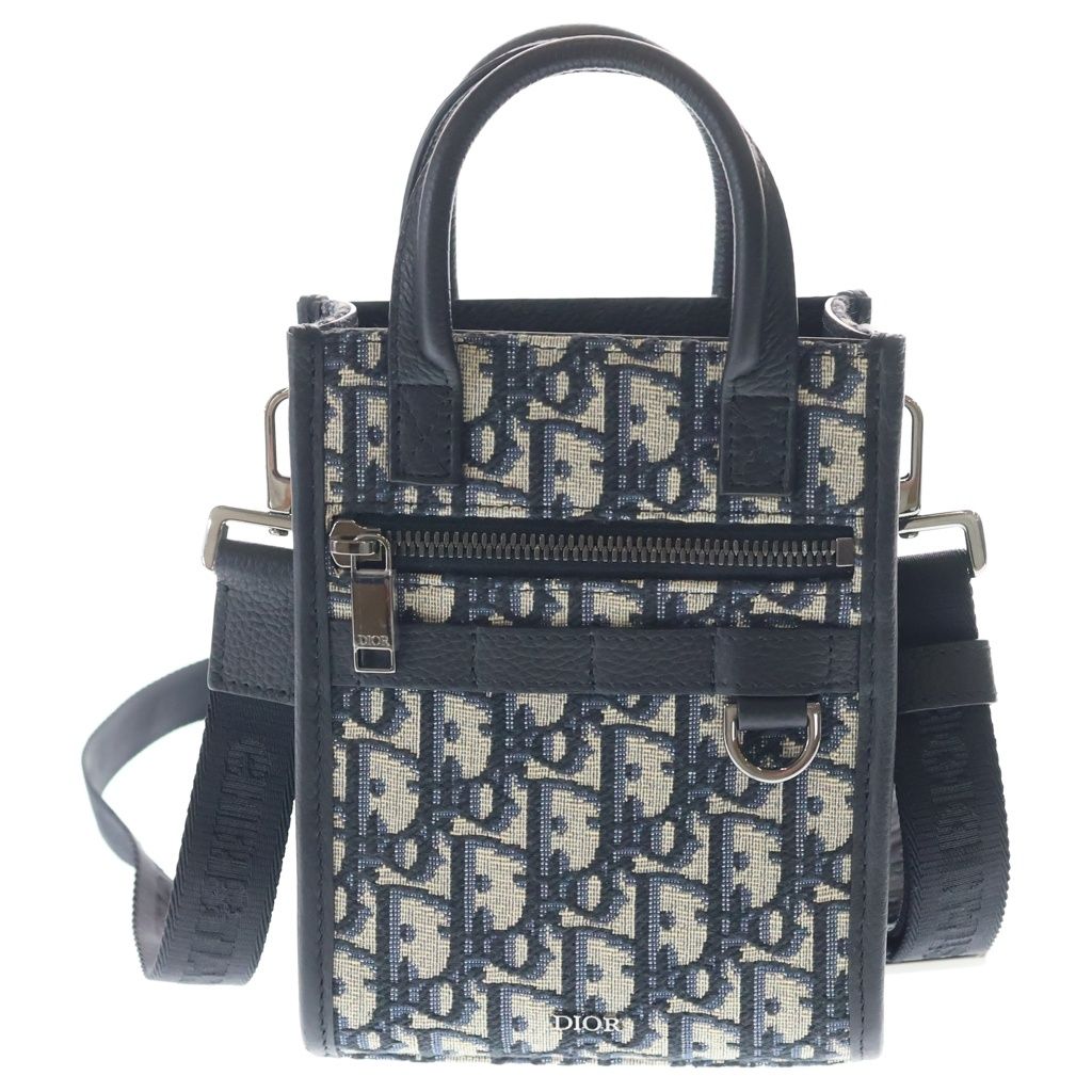 Dior North South Mini Tote Oblique Jacquard Shoulder Bag Gray Navy