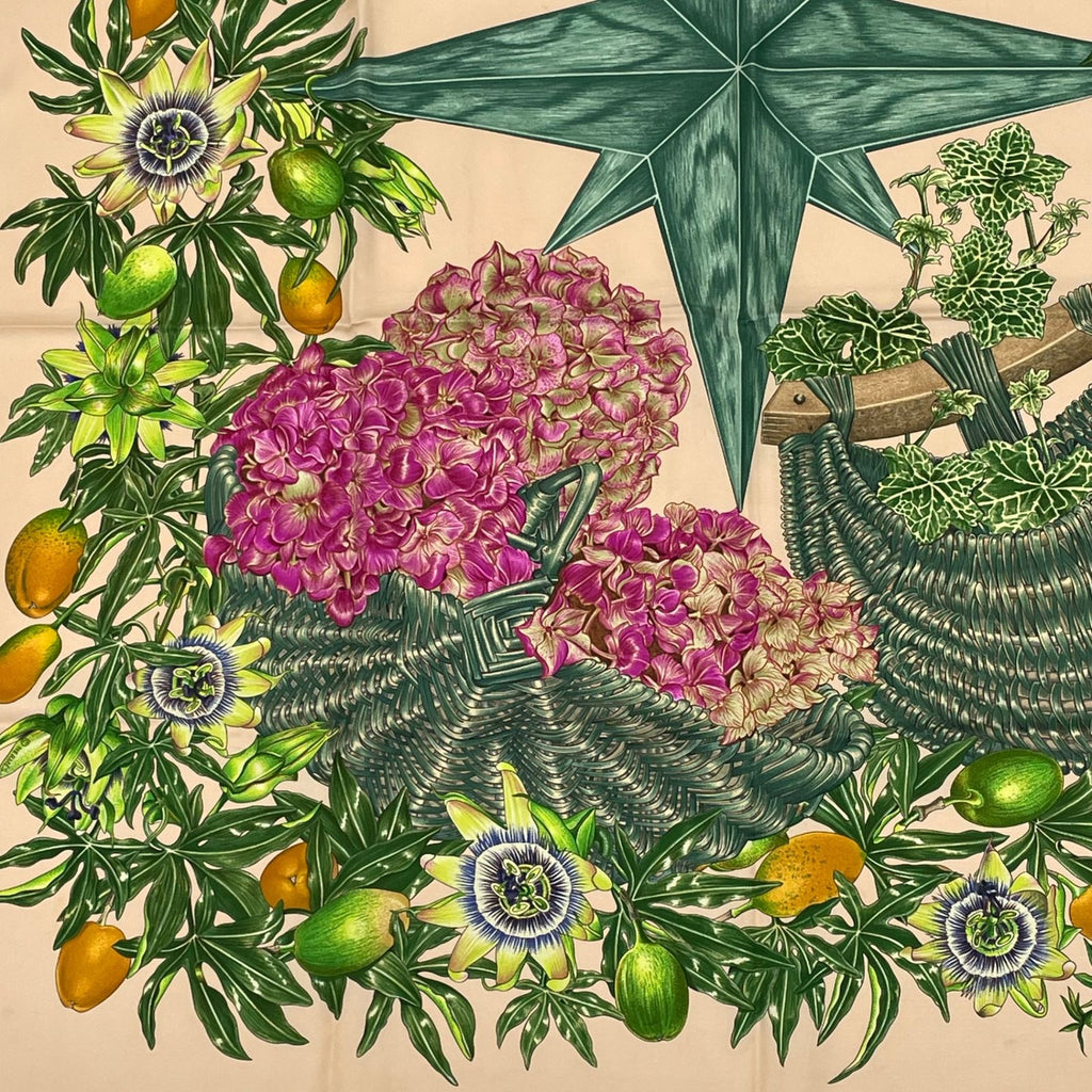 Hermes Carre 90 Passiflores Passion Flower Beige Silk 100% Scarf — view 4