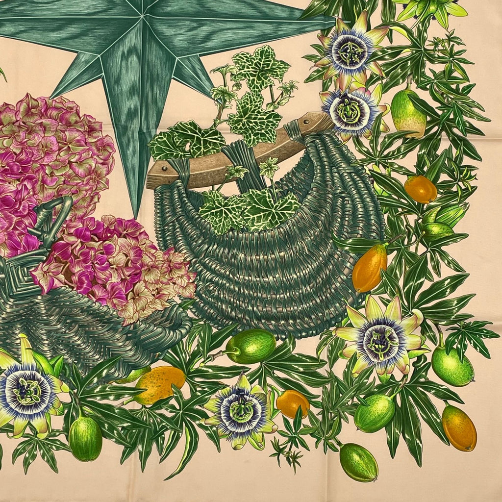 Hermes Carre 90 Passiflores Passion Flower Beige Silk 100% Scarf — view 5