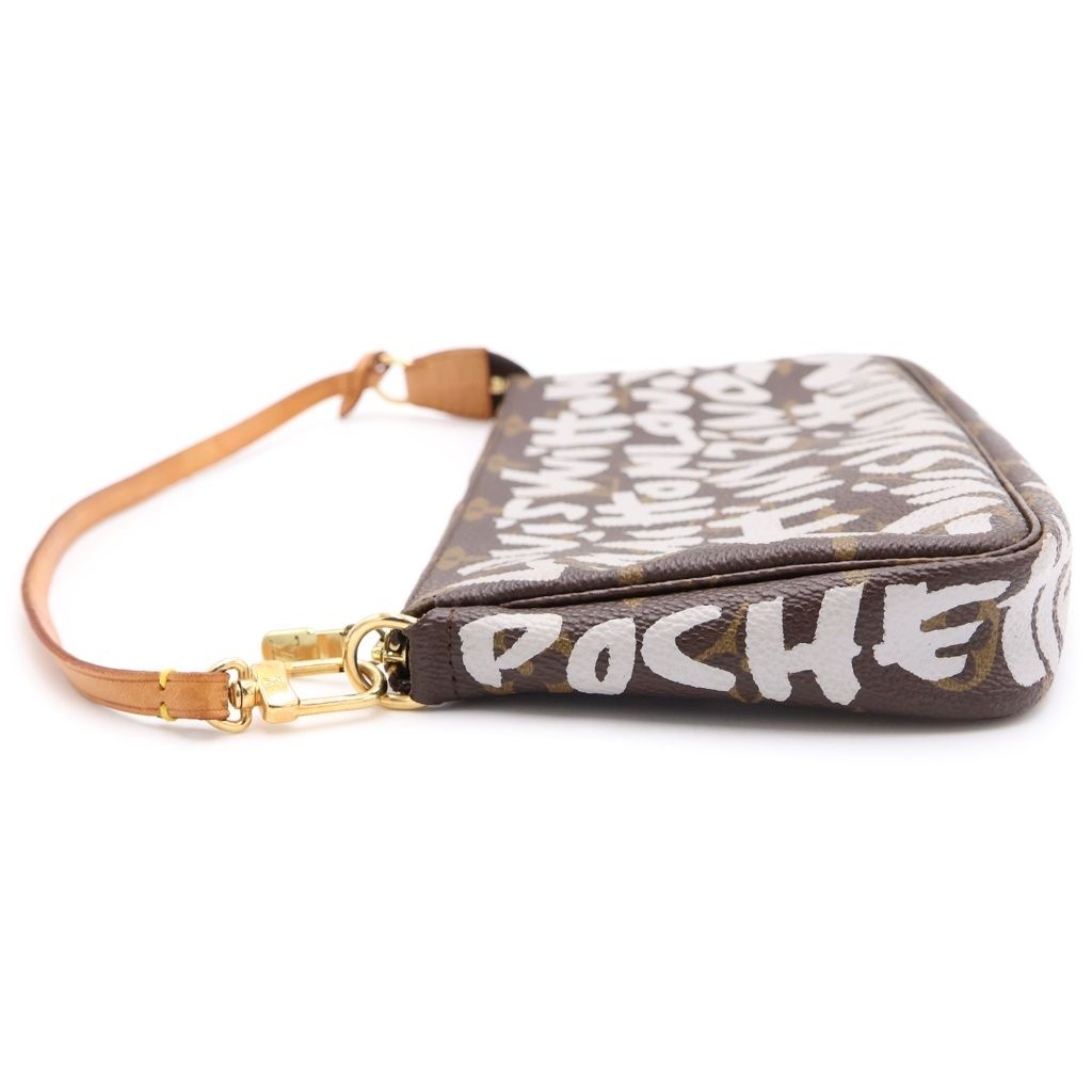 Louis Vuitton Monogram Graffiti Pochette Handbag Case Pouch Brown Leather Gold — view 3