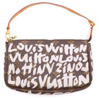 Louis Vuitton Monogram Graffiti Pochette Handbag Case Pouch Brown Leather Gold