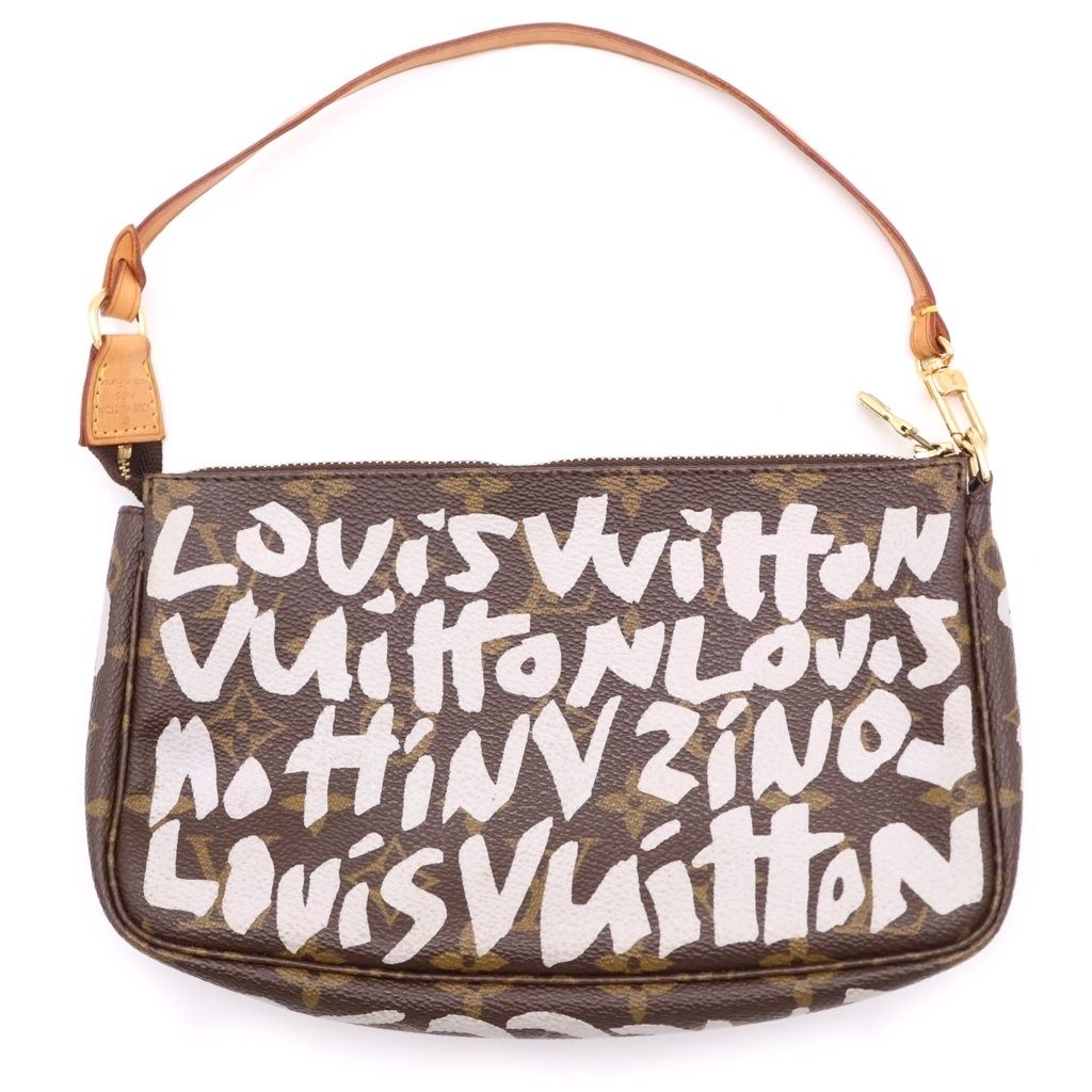Louis Vuitton Monogram Graffiti Pochette Handbag Case Pouch Brown Leather Gold — view 2