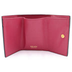 Prada Saffiano Trifold Wallet Compact Coin Case Black Pink Leather Gold — view 4