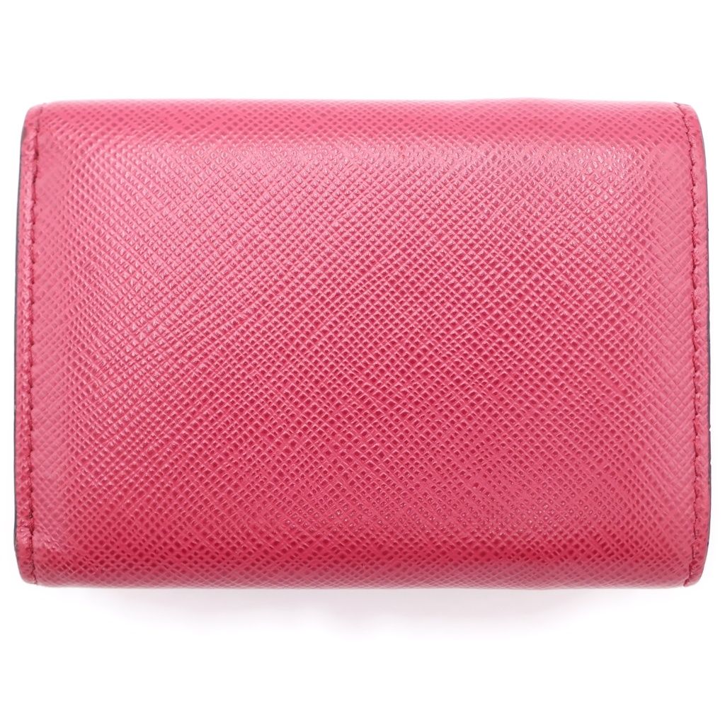 Prada Saffiano Trifold Wallet Compact Coin Case Black Pink Leather Gold — view 2