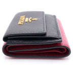 Prada Saffiano Trifold Wallet Compact Coin Case Black Pink Leather Gold — view 3
