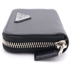 Prada Saffiano Coin Case Mini Wallet Black Leather 2 003 Silver — view 3