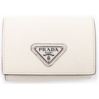 Prada Saffiano Trifold Wallet Compact Coin Case White Leather Silver