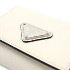 Prada Saffiano Trifold Wallet Compact Coin Case White Leather Silver — view 5