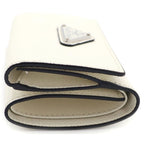 Prada Saffiano Trifold Wallet Compact Coin Case White Leather Silver — view 3