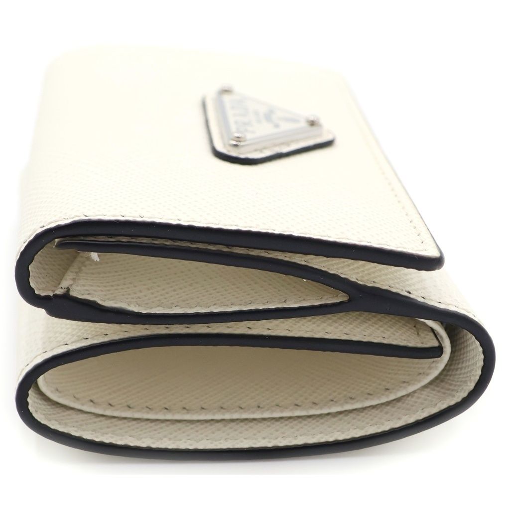 Prada Saffiano Trifold Wallet Compact Coin Case White Leather Silver — view 3