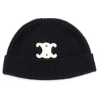 Celine Triomphe Logo Cashmere Knit Cap Hat Black