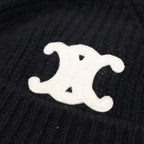 Celine Triomphe Logo Cashmere Knit Cap Hat Black — view 5