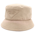 Prada Triangle Logo Drill Bucket Hat Beige