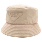 Prada Triangle Logo Drill Bucket Hat Beige