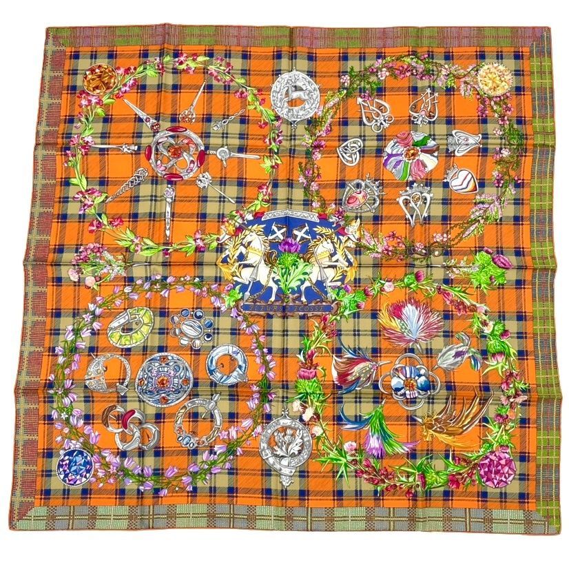 Hermes Carre 90 Silk Scarf Fleurs D'ecosse Scottish Flower Multicolor