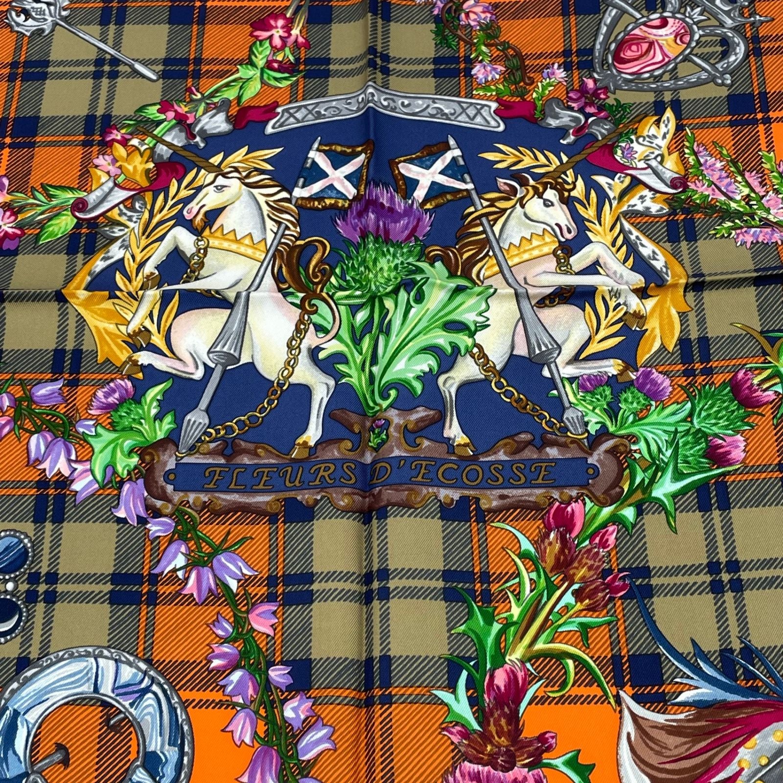 Hermes Carre 90 Silk Scarf Fleurs D'ecosse Scottish Flower Multicolor — view 6