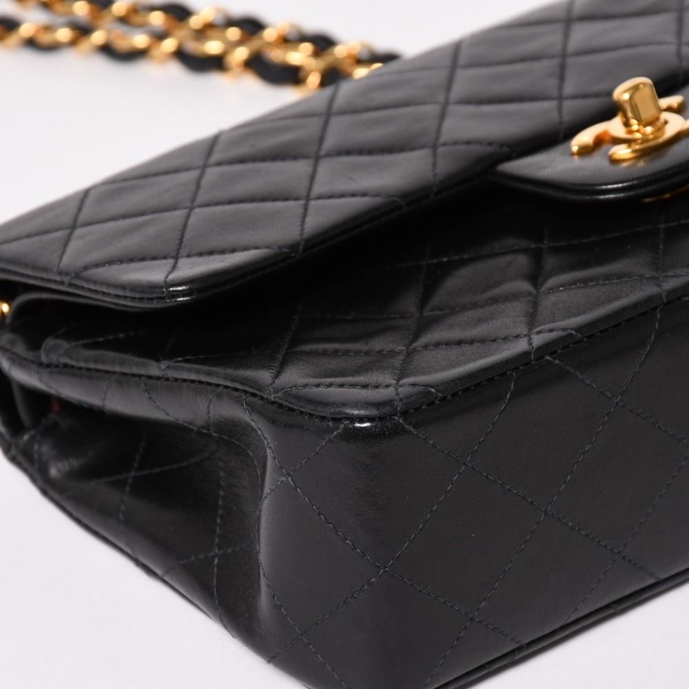 Chanel Quilted 23 Double Flap Chain Shoulder Bag CC Logo Lambskin Black — view 8
