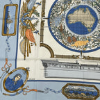 Hermes Carre 90 le Geographe Geographer Blue Multicolor Silk Scarf