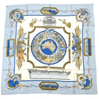 Hermes Carre 90 le Geographe Geographer Blue Multicolor Silk Scarf
