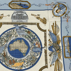 Hermes Carre 90 le Geographe Geographer Blue Multicolor Silk Scarf