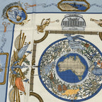 Hermes Carre 90 le Geographe Geographer Blue Multicolor Silk Scarf