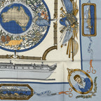 Hermes Carre 90 le Geographe Geographer Blue Multicolor Silk Scarf