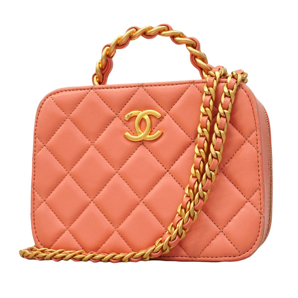 Chanel Handbag Quilted Lambskin Salmon Pink Gold 2-Way