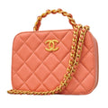 Chanel Handbag Quilted Lambskin Salmon Pink Gold 2-Way