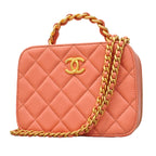 Chanel Handbag Quilted Lambskin Salmon Pink Gold 2-Way