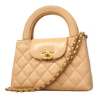 Chanel Handbag Quilted Calfskin Beige Gold 2-Way