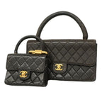 Chanel Handbag Quilted Parent Child Bag Lambskin Black Gold