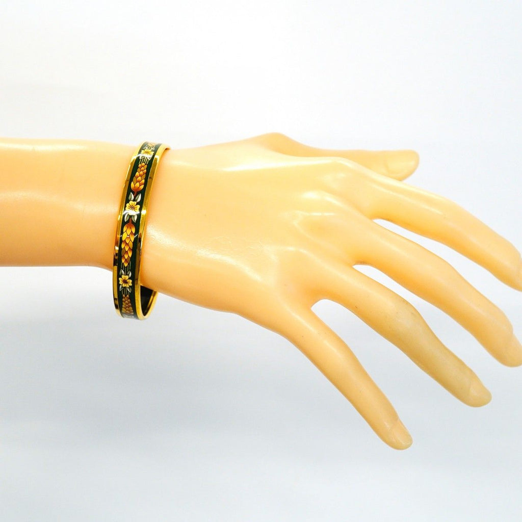 Hermes Bangle Enamel PM Gold Plated Cloisonne Green Bracelet — view 6