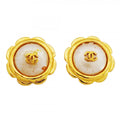 Chanel Earrings Vintage CC Logo Flower Motif Gold Plated Faux Pearl